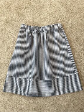J. Crew Navy and White Striped A-Line Skirt with pockets